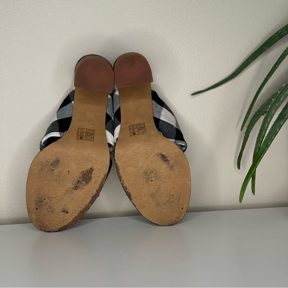 Madewell Alexandria Gingham Block Heel Sandals Twist Strap Black White Mule 7.5 - Picture 8 of 14